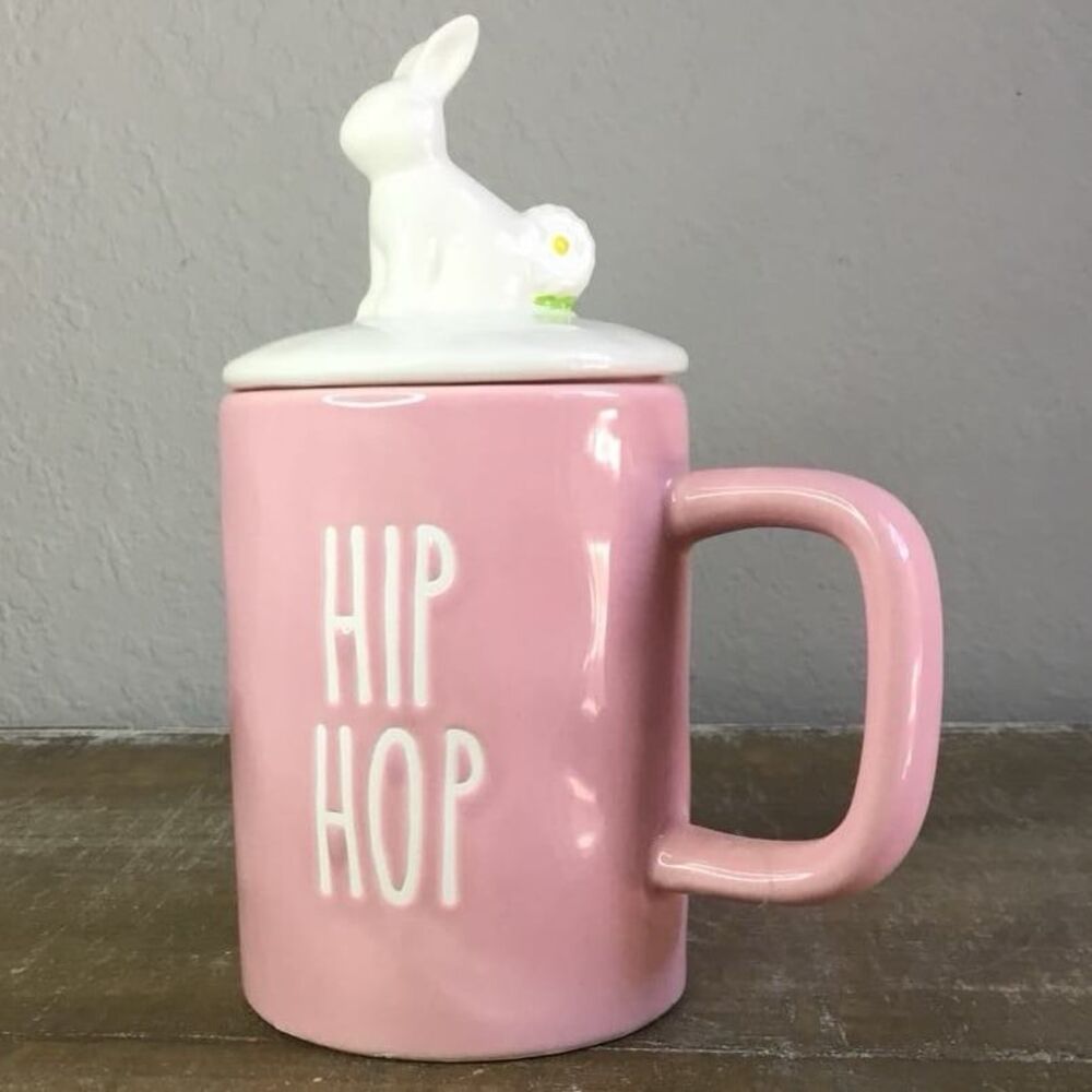 B Harbor Hip Hop Pink Bunny Spring Easter Cottaagecore Country Mug‎ with Lid